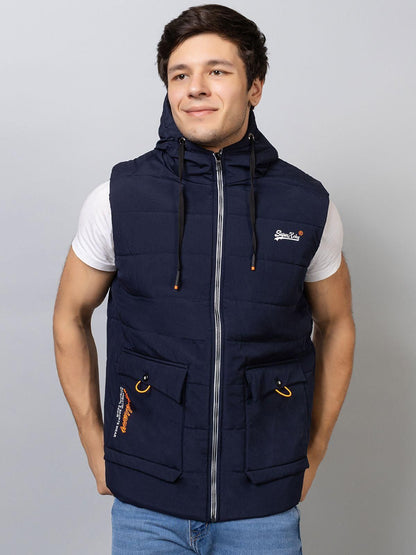 Premium Quality Xohy Men's Sleeveless Navy Hooded Jacket