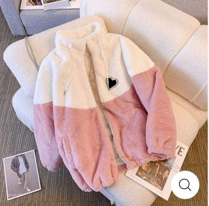 Women's Colorblock Fleece Fur Winter Jacket