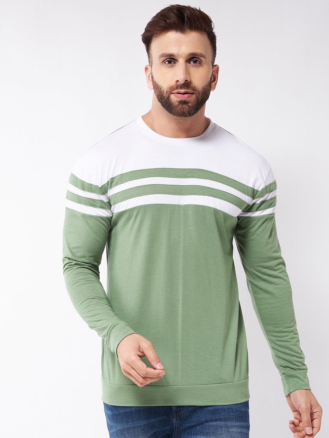 Cotton Blend Color Block Regular Fit Full Sleeves Men's Tshirt