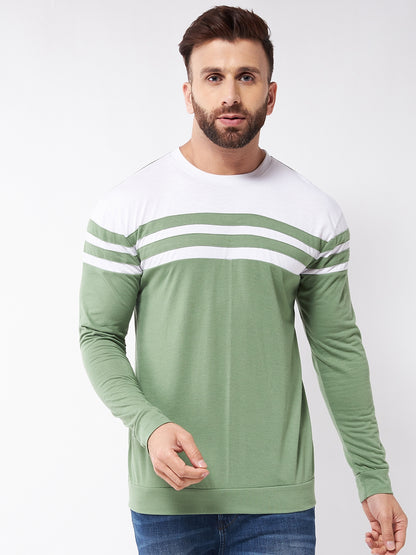 Cotton Blend Color Block Regular Fit Full Sleeves Men's Tshirt