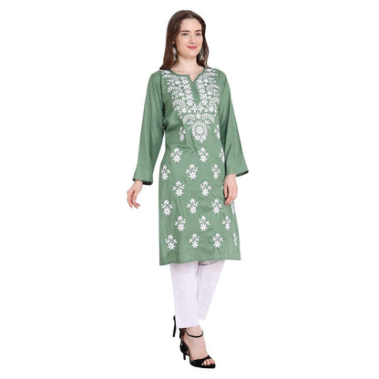 Women Chikan Embroidery Straight Kurta