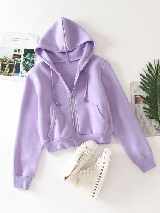 Women Solid Hoodie Crop Top