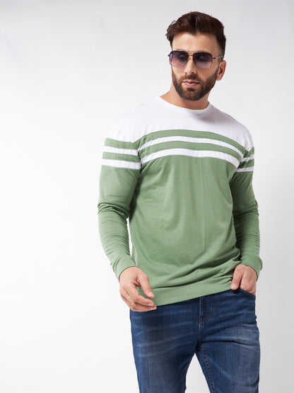 Cotton Blend Color Block Regular Fit Full Sleeves Men's Tshirt