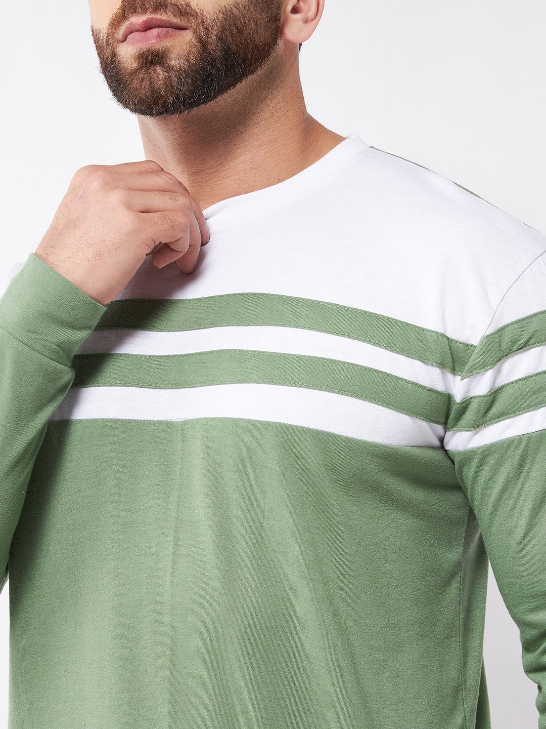 Cotton Blend Color Block Regular Fit Full Sleeves Men's Tshirt