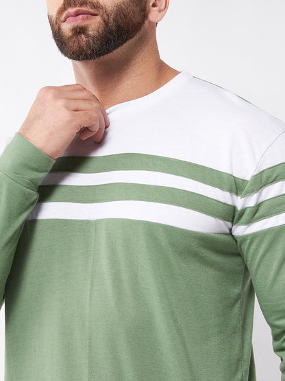 Cotton Blend Color Block Regular Fit Full Sleeves Men's Tshirt