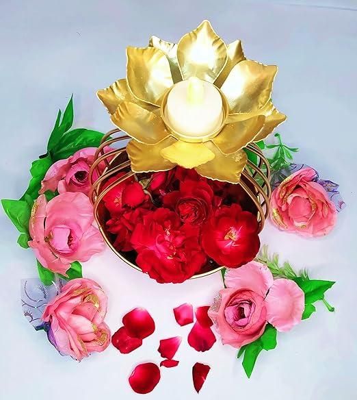 Urli Bowl Flower Design with Tealight Candle Holder